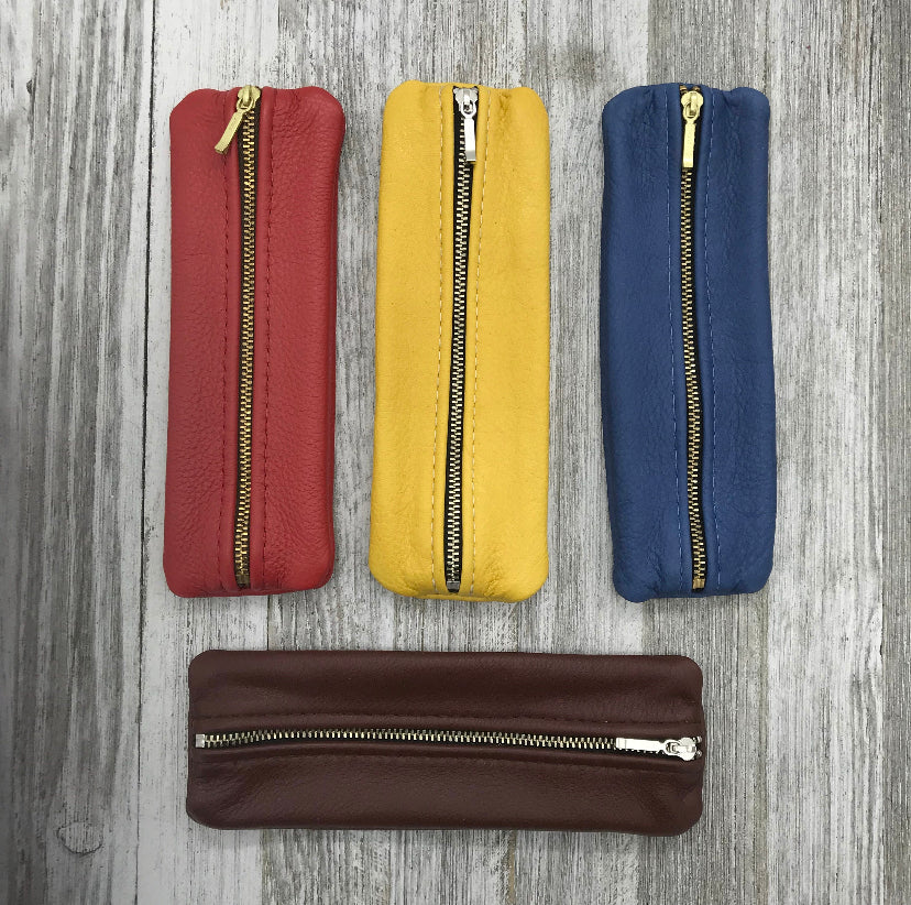 Leather Pen/Pencil Case Middle Zipper (Solid & Floral)