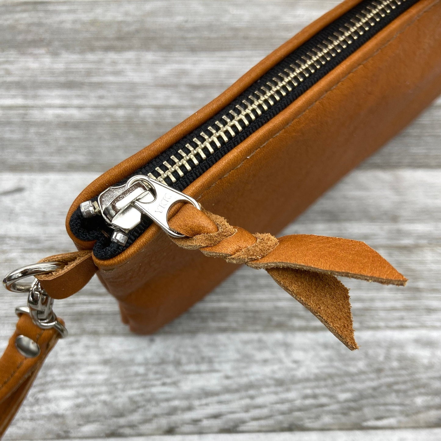 XXL Leather Zipper Pouch with a Wristlet (10" zipper)