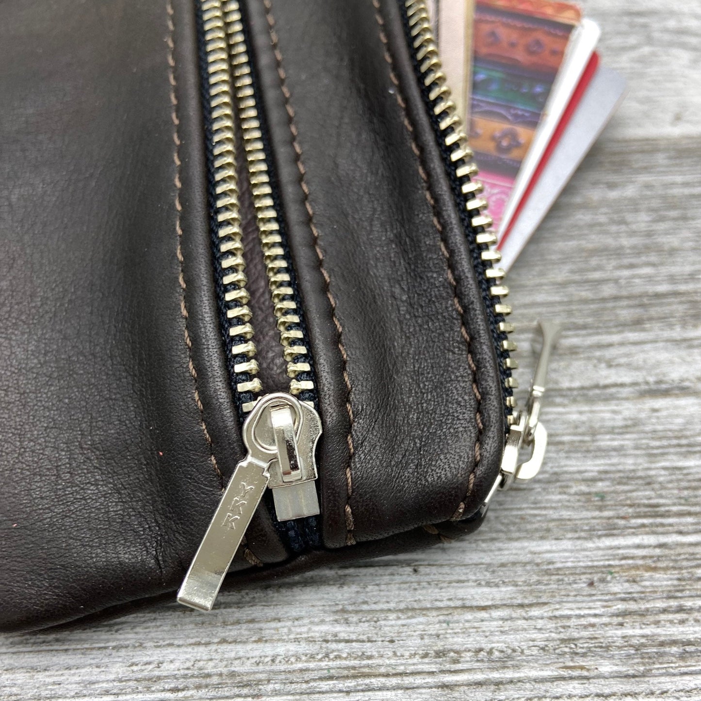 Small Leather Double Zipper Pouch (4.8" zipper)