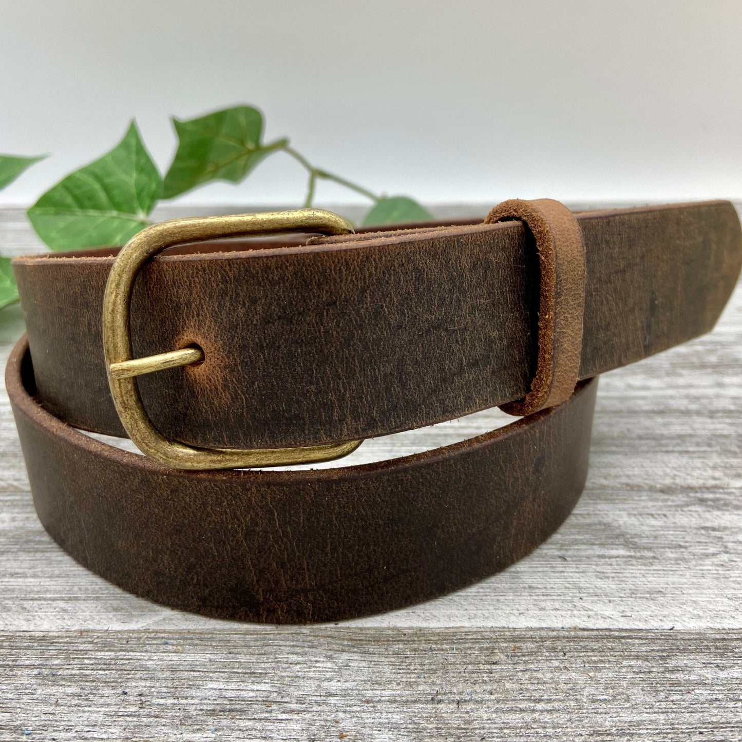 Vintage Distressed Dk. Brown Leather Belt (1 3/8")