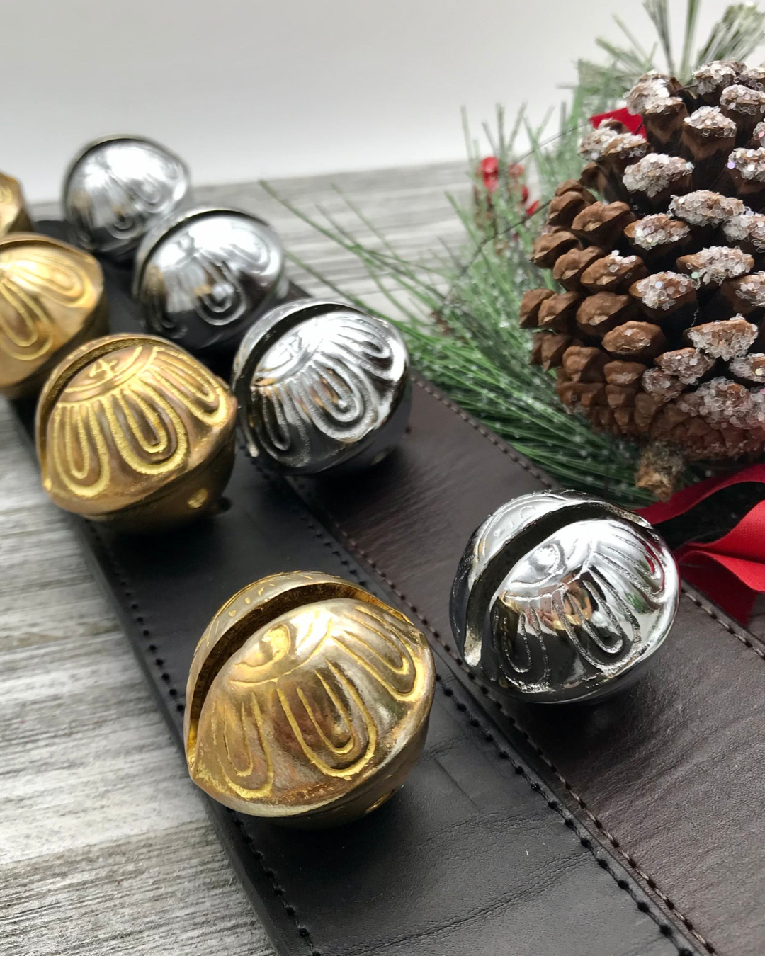 6 Authentic Graduating Solid Brass Sleigh Bells,Handmade Leather Sleigh Bells Set,Made In USA.