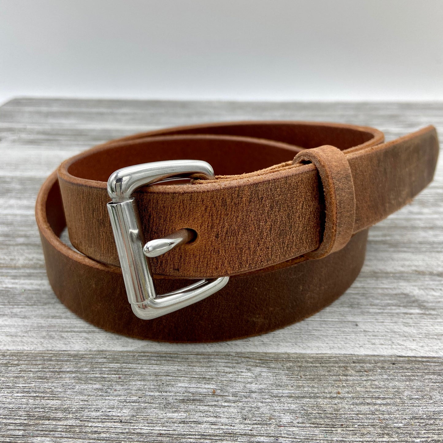 Vintage Distressed Brown Leather Belt (1 1/4")