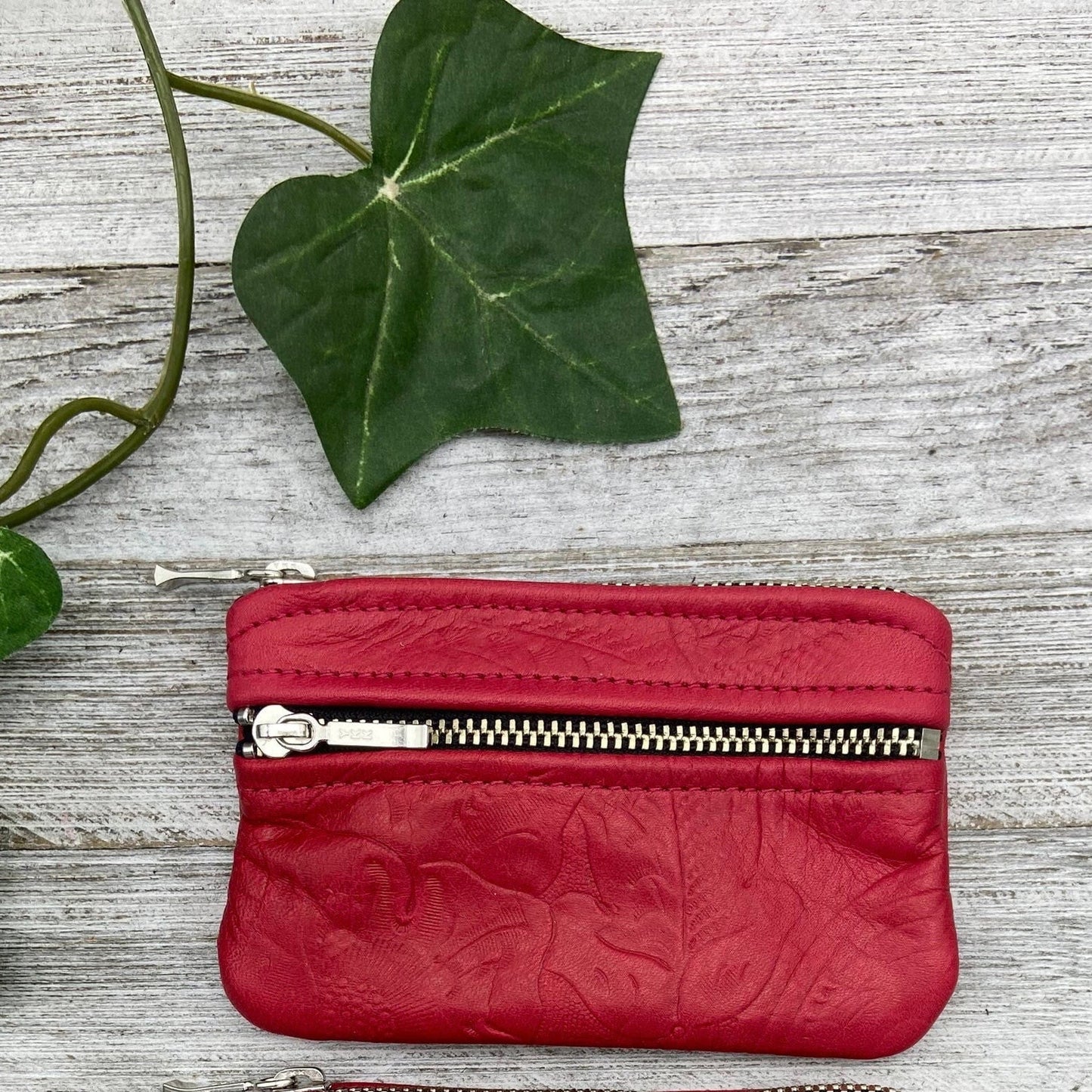 Small Floral Leather Double Zipper Pouch (4.8" zipper)