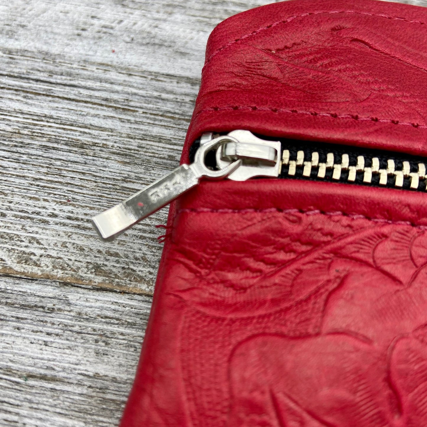Medium Floral Leather Double Zipper Pouch (7” zipper)