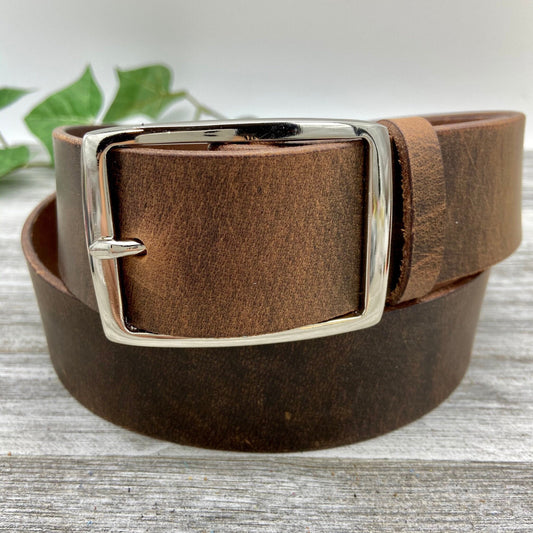 Vintage Distressed Dk.Brown Leather Belt (1 3/4”)