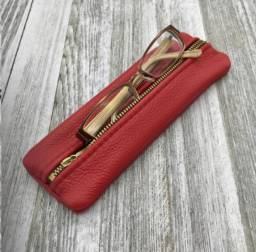 Leather Pen/Pencil Case Middle Zipper (Solid & Floral)